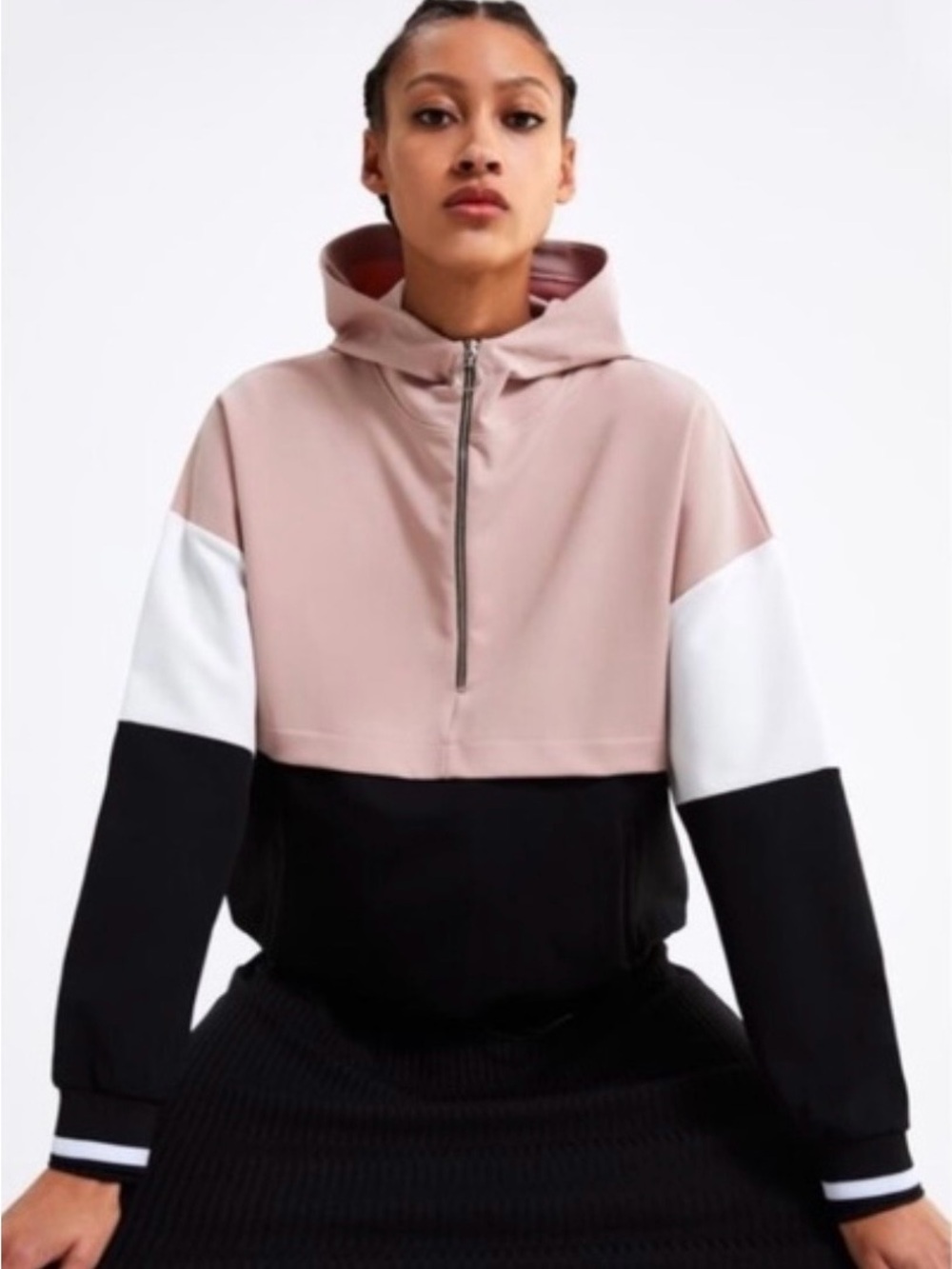 ZARA Women’s Color-Block 1/4 Zip Hooded Pullover